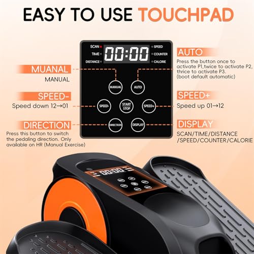 Under Desk Elliptical Machine, Quiet Portable Mini Electric Seated Pedal Exerciser, 12 Adjustable Speeds F6611