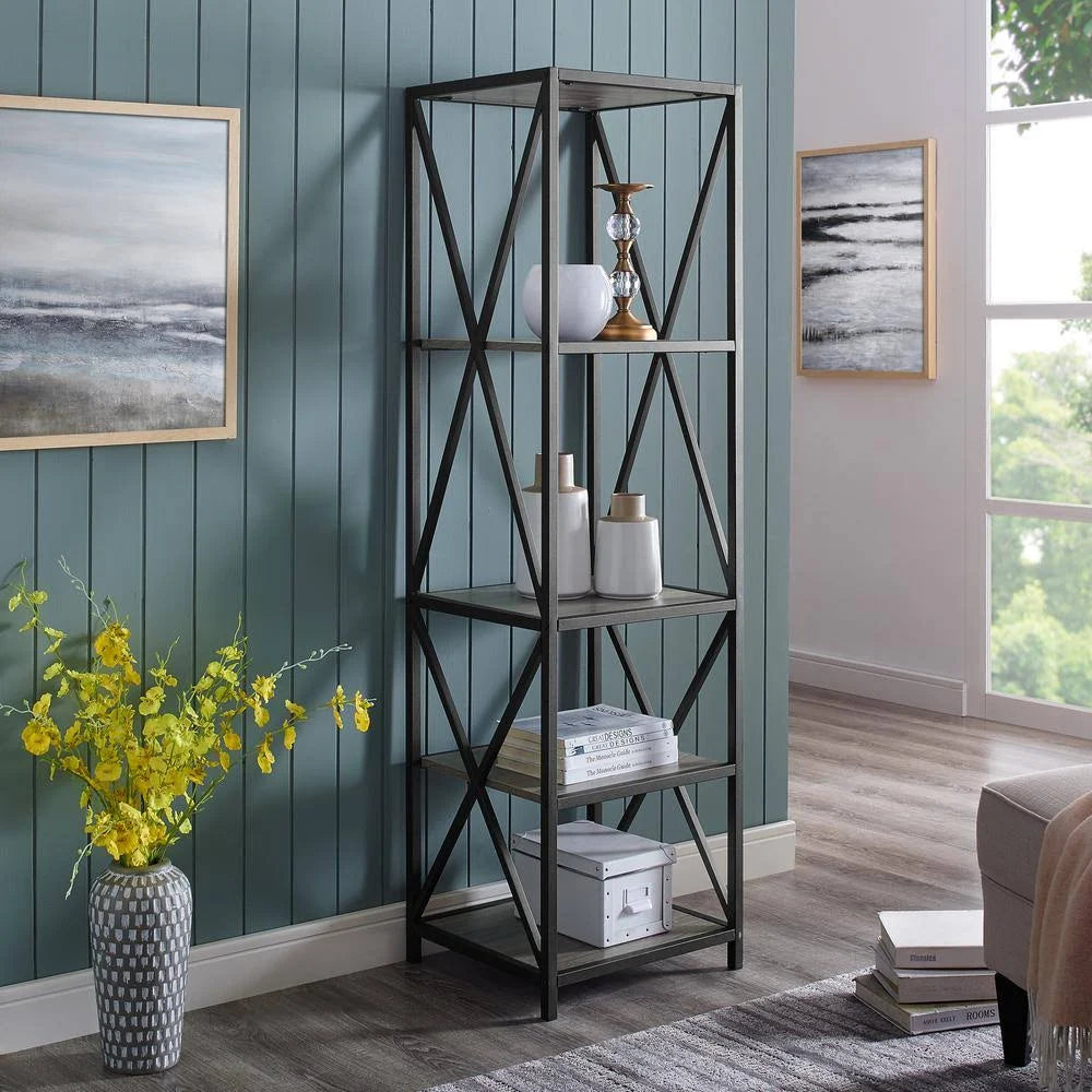 Slate Gray Metal 4-Shelf Etagere Bookcase H787