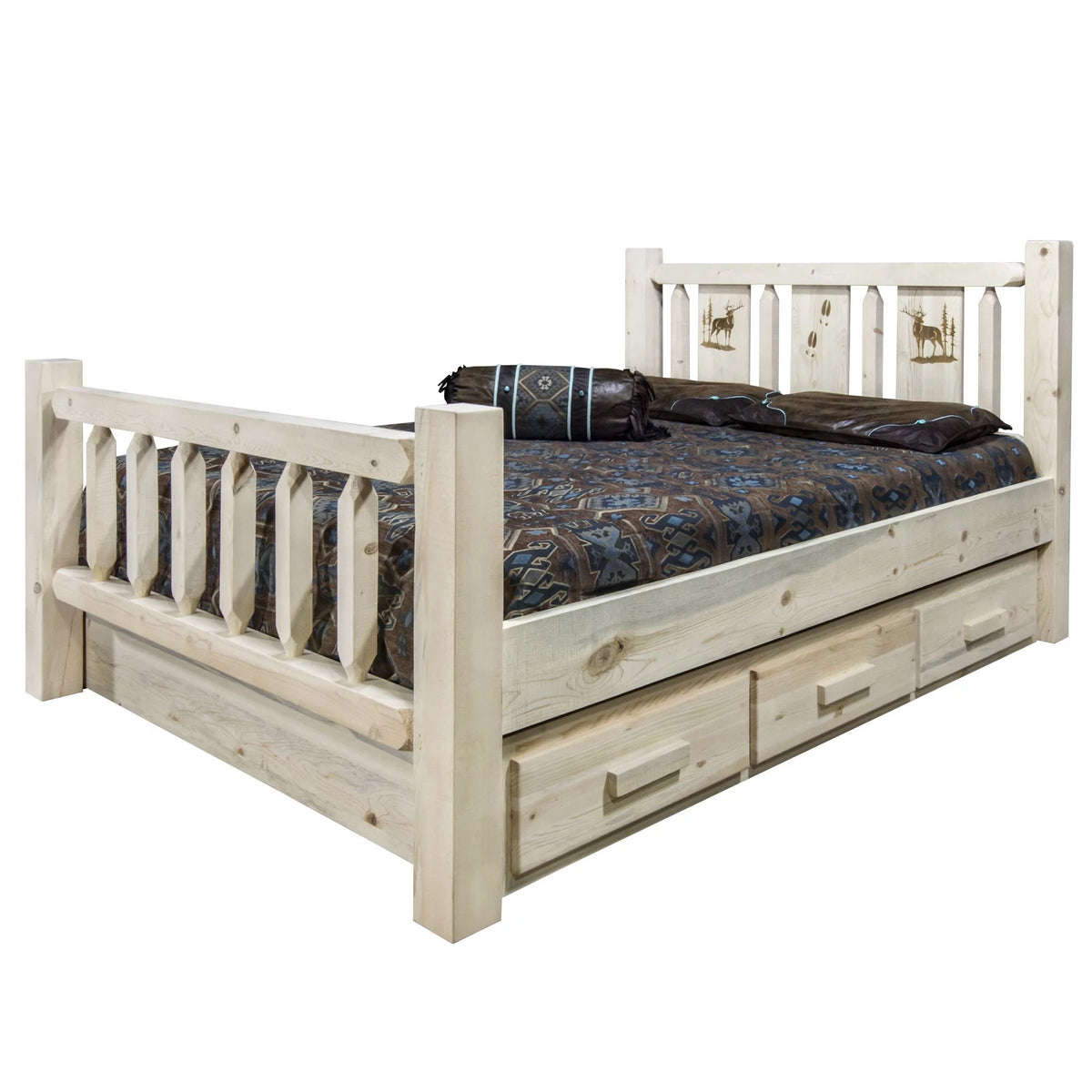 Solid Pine Wood Queen Storage Bed S7344