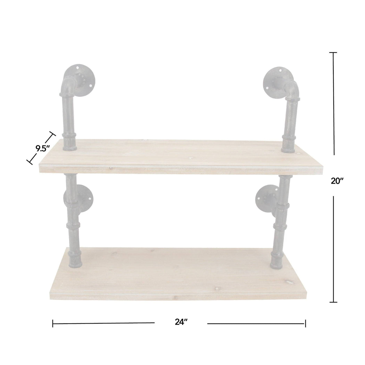 Industrial Pipe Wall Shelf, Brown, Wood, 24 x 9.5 x 20 in L1873