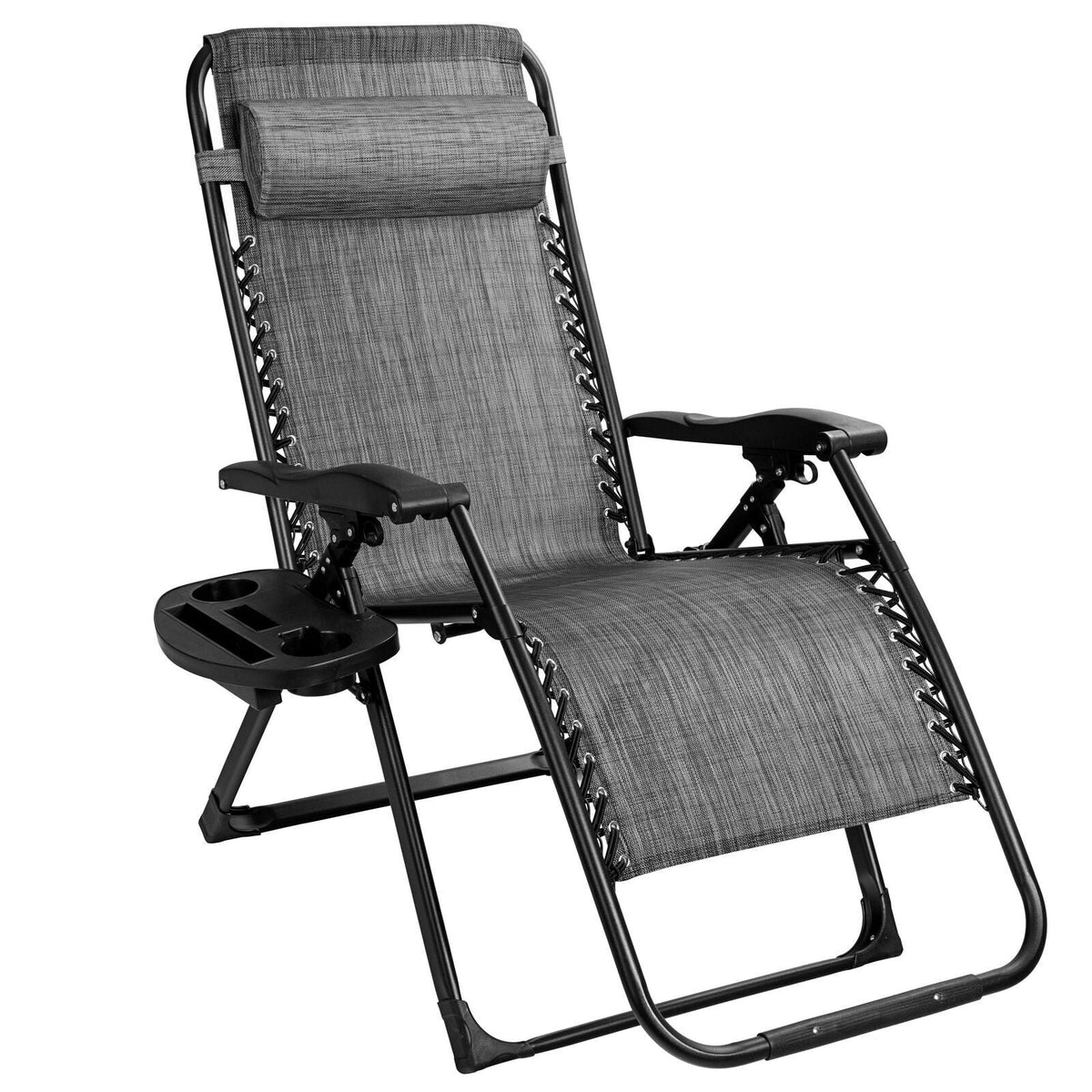 Folding Zero Gravity Lounge Chair with Cup Holder, Tray, and Pillow - Gray F61711