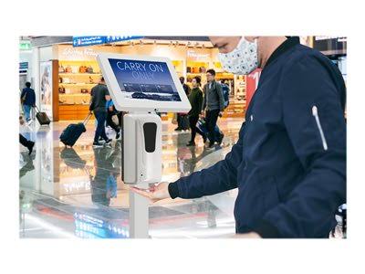 Thin Profile Floor Stand with Sanitizing Dispenser and Security Enclosure for Tablet I854945