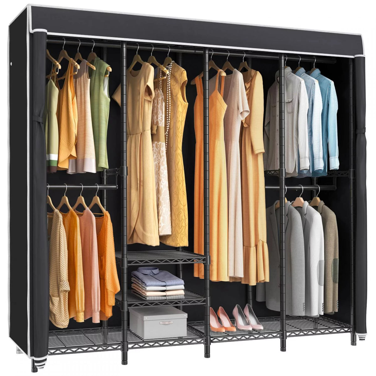Black Metal Clothing Rack with Cover K4290