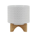 White Ceramic Chevron Planter With Stand P67399