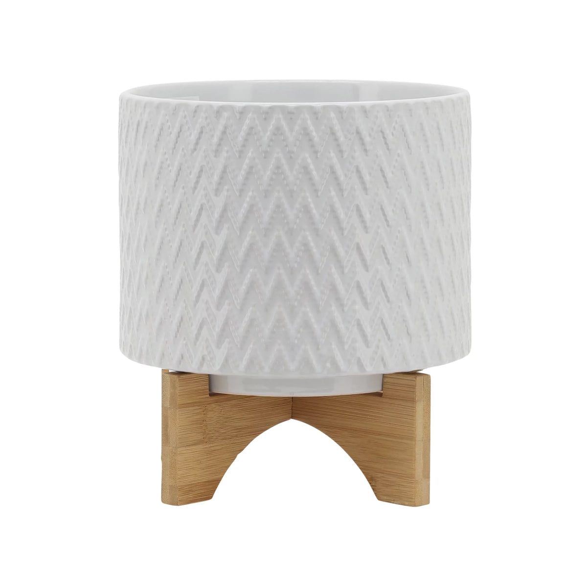 White Ceramic Chevron Planter With Stand P67399