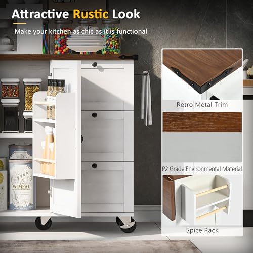 White Kitchen Island with Drop Leaf and Drawer F3683
