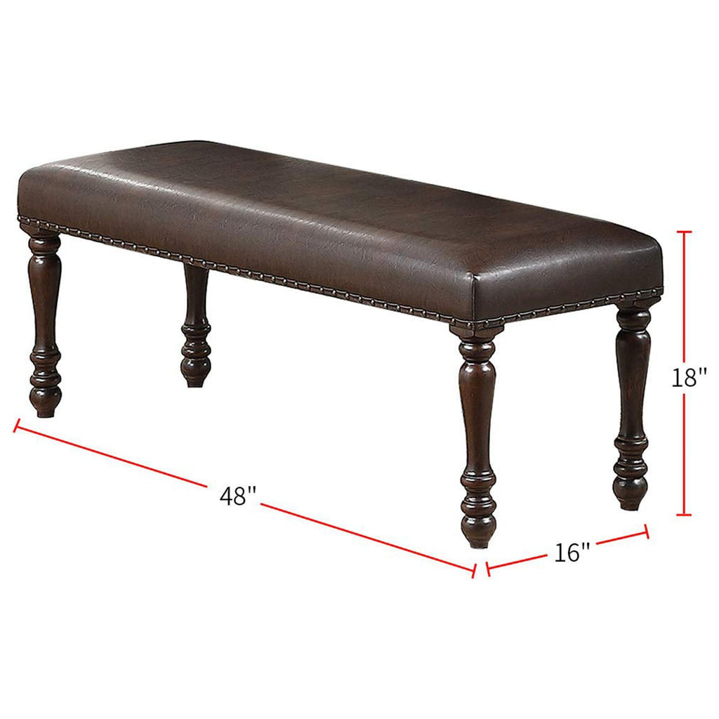 Cherry Finish Faux Leather Bench D373276