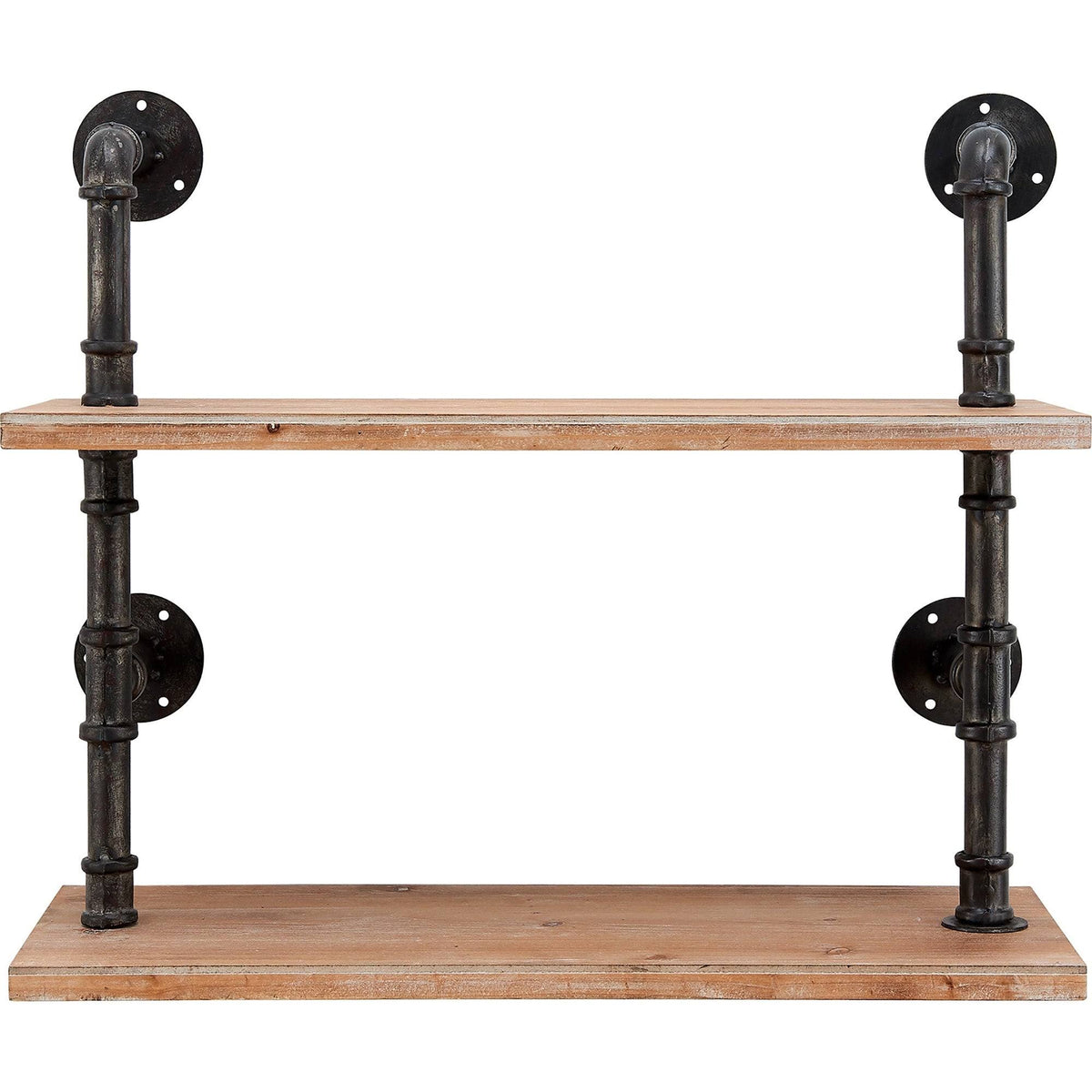 Industrial Pipe Wall Shelf, Brown, Wood, 24 x 9.5 x 20 in L1873