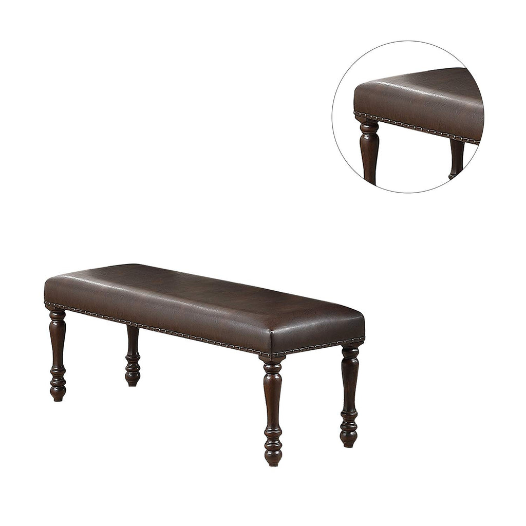 Cherry Finish Faux Leather Bench D373276
