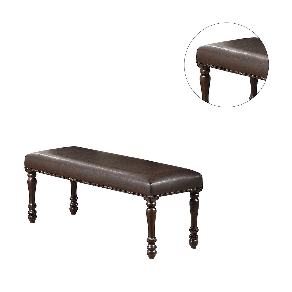 Cherry Finish Faux Leather Bench D373276