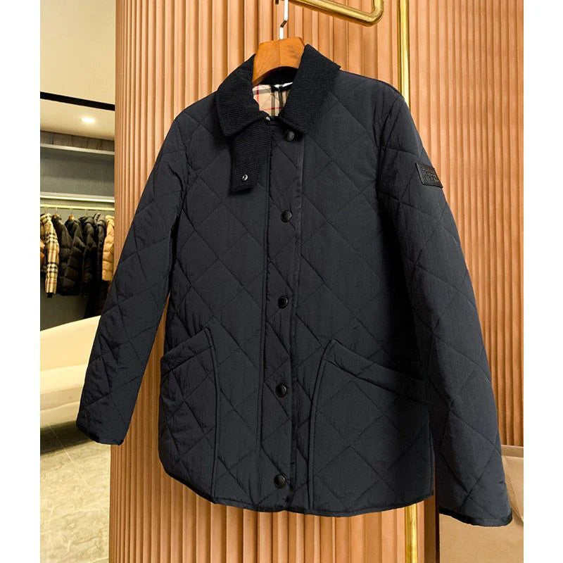 Corduroy Collar Diamond Quilted Barn Jacket N7737
