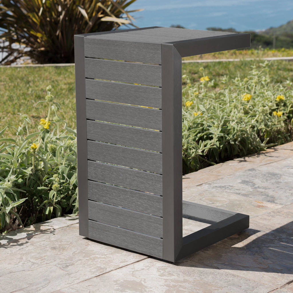 Gray Aluminum C-Shaped Side Table D934