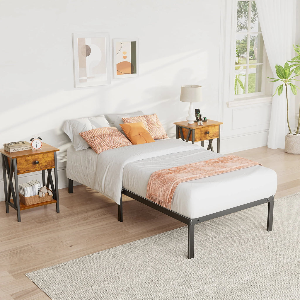 Full Size Heavy Duty Platform Bed Frame with Underbed Storage K398