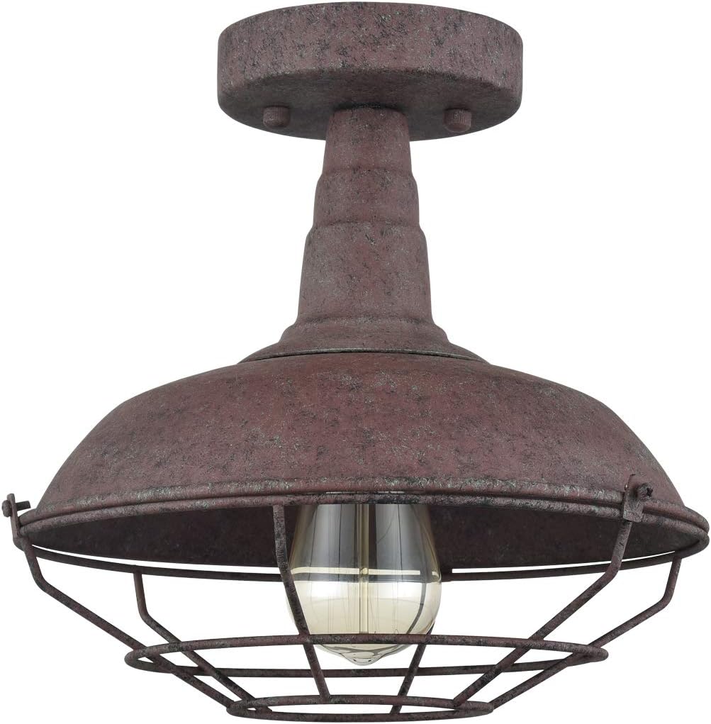Rustic Semi-Flush Ceiling Light, Metal Wire Cage, 1-Light W964