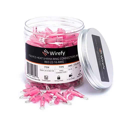 150 PCS Red 22-16 AWG Heat Shrink Ring Terminals W3701