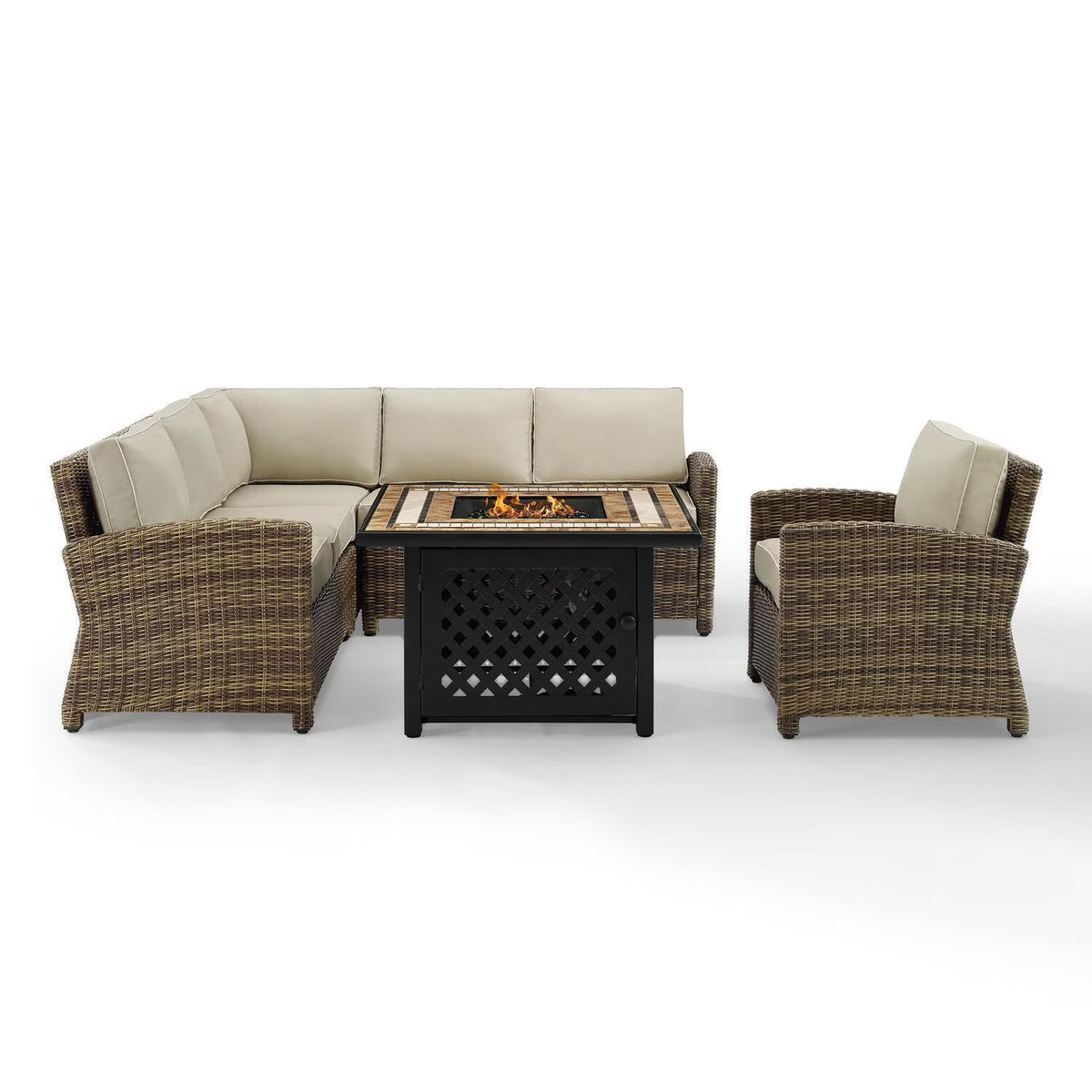 5Pc Outdoor Wicker Sectional Set Sangria/Weathered Brown C253687