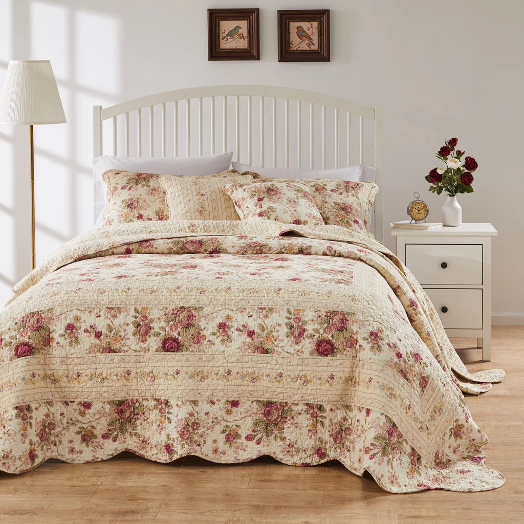 Blue Oversized Queen 3 Piece Cotton Quilt Set A834