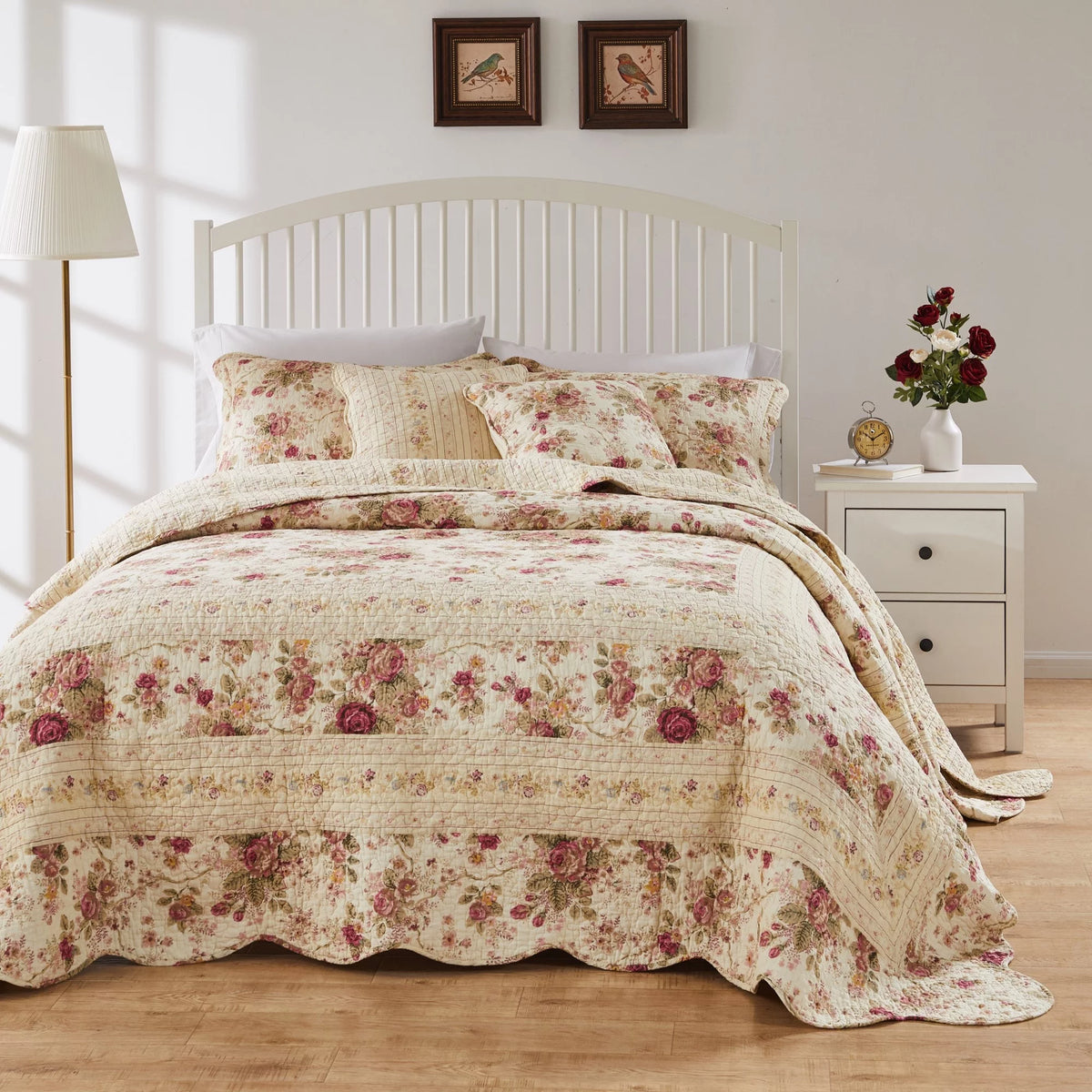 Blue Oversized Queen 3 Piece Cotton Quilt Set A834