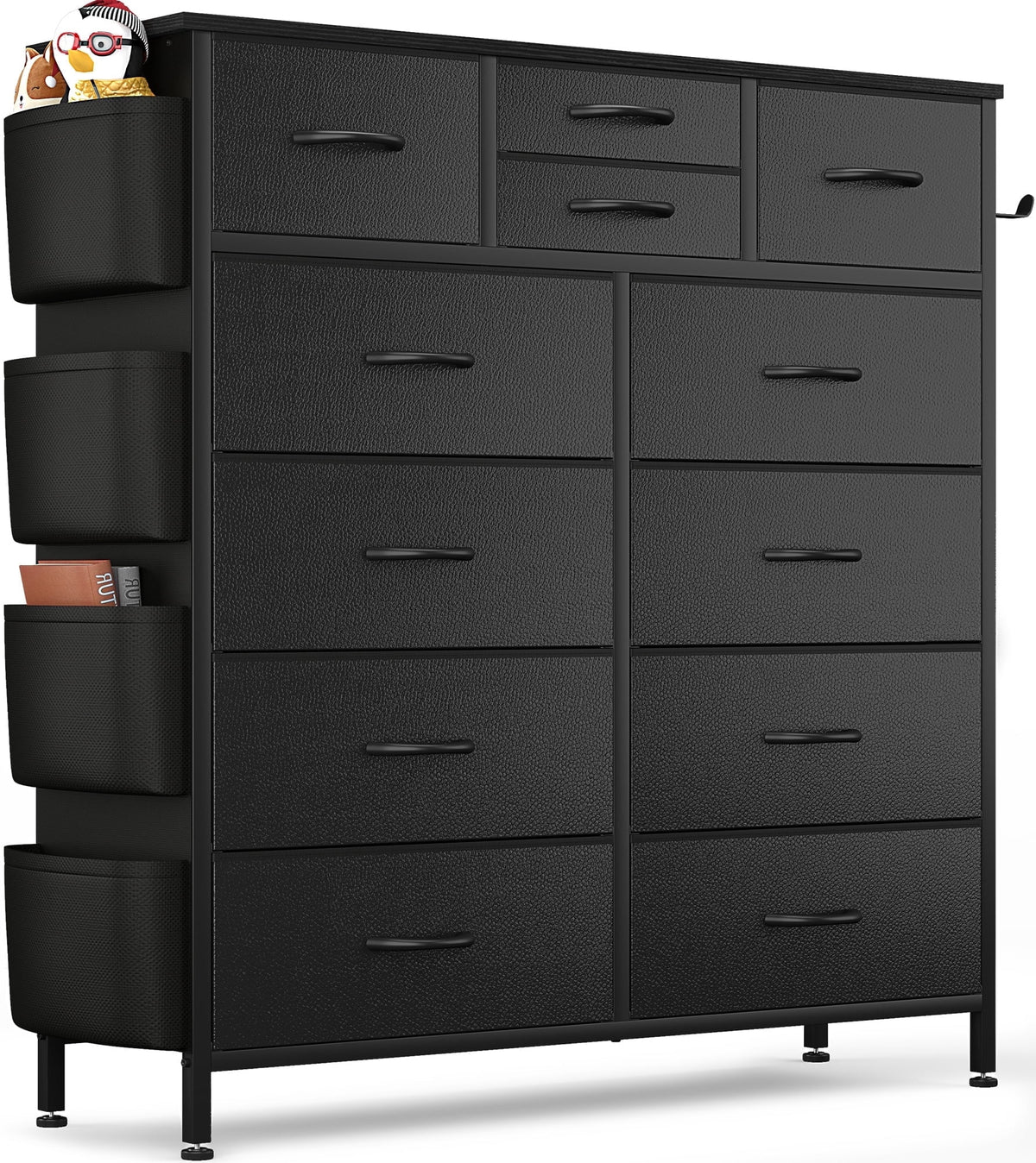 White 12 Drawer Dresser with Side Pockets and Hooks V714