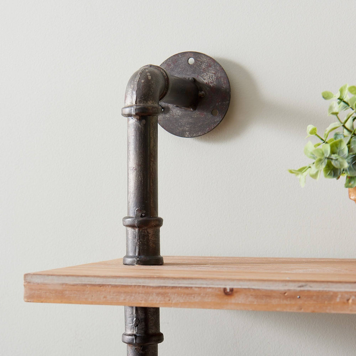 Industrial Pipe Wall Shelf, Brown, Wood, 24 x 9.5 x 20 in L1873
