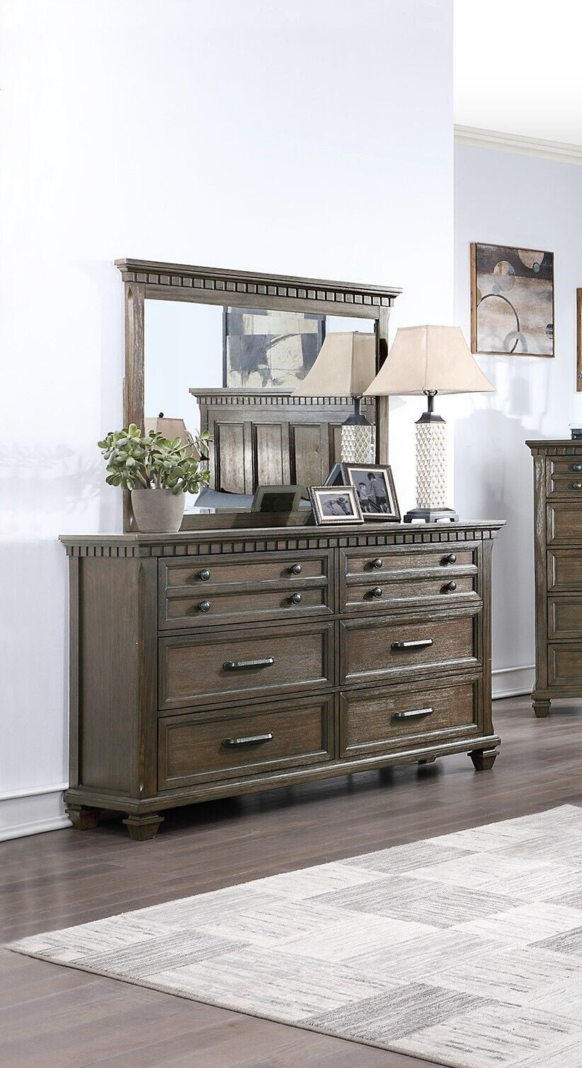 6pc Bedroom Furniture Set California King Size Bed Dresser Mirror Nightstands Chest Wooden Storage C76500