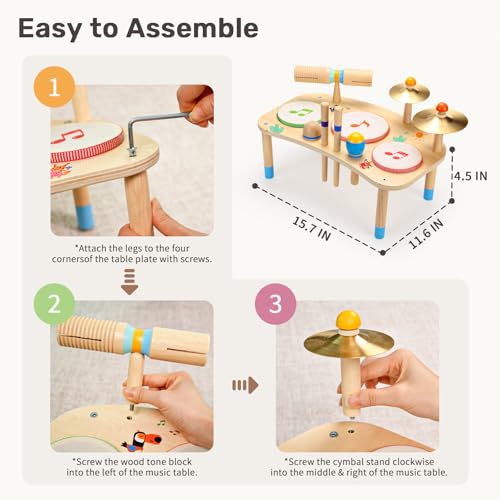 11-in-1 Kids Drum Set with Bongo Drums, Cymbals, Maracas & Wrist Bells H7298