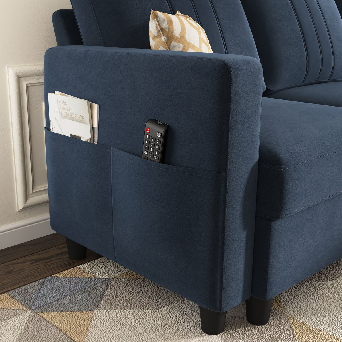 Dark Navy Blue Velvet L-Shaped Sectional Sofa with Storage Chaise S2256