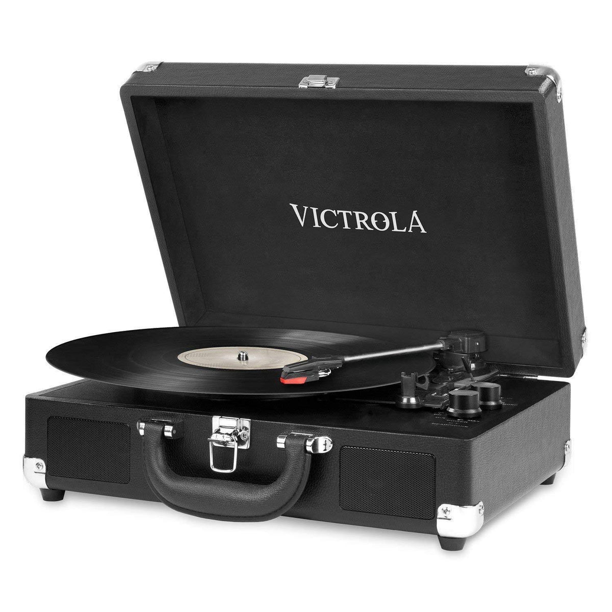 Black Bluetooth Suitcase Turntable with Speakers K500481
