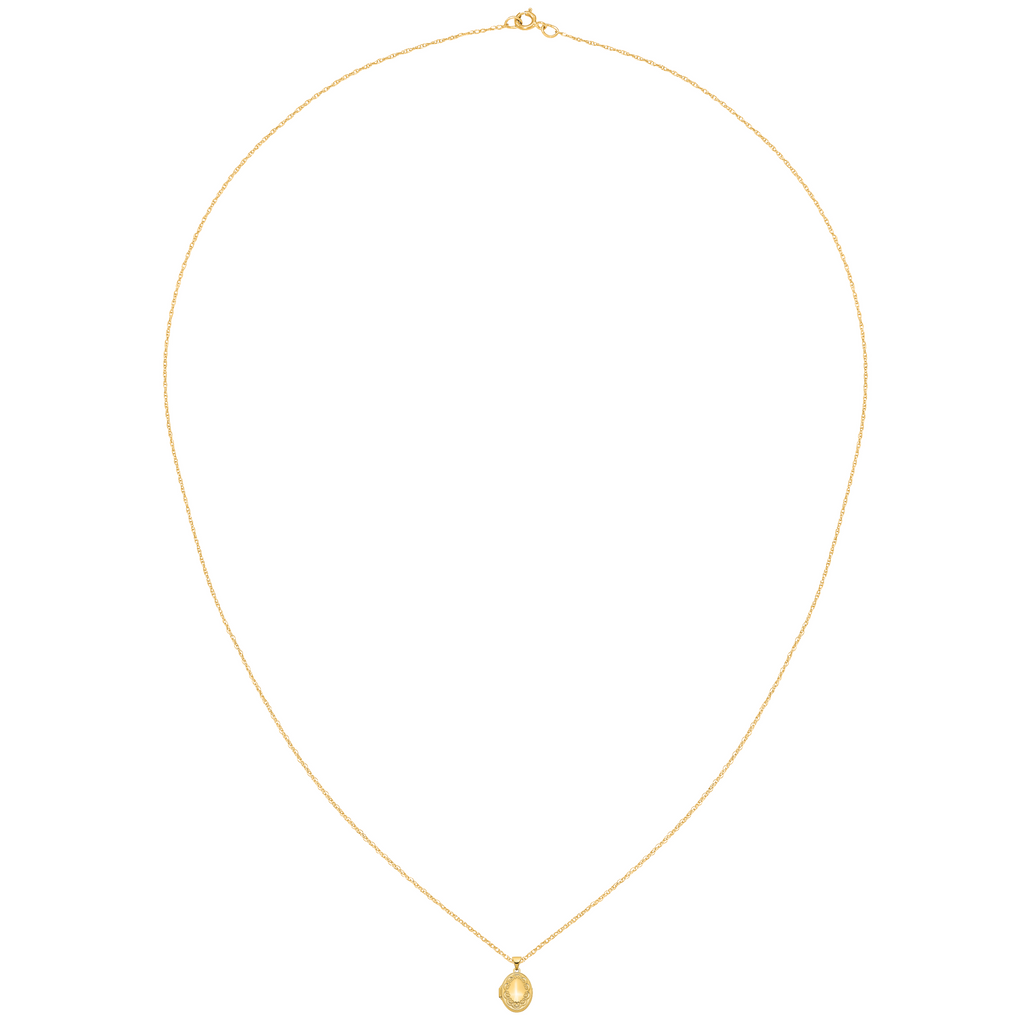 14 Karat Yellow Gold Oval Locket on 18-inch Cable Rope Chain K59795