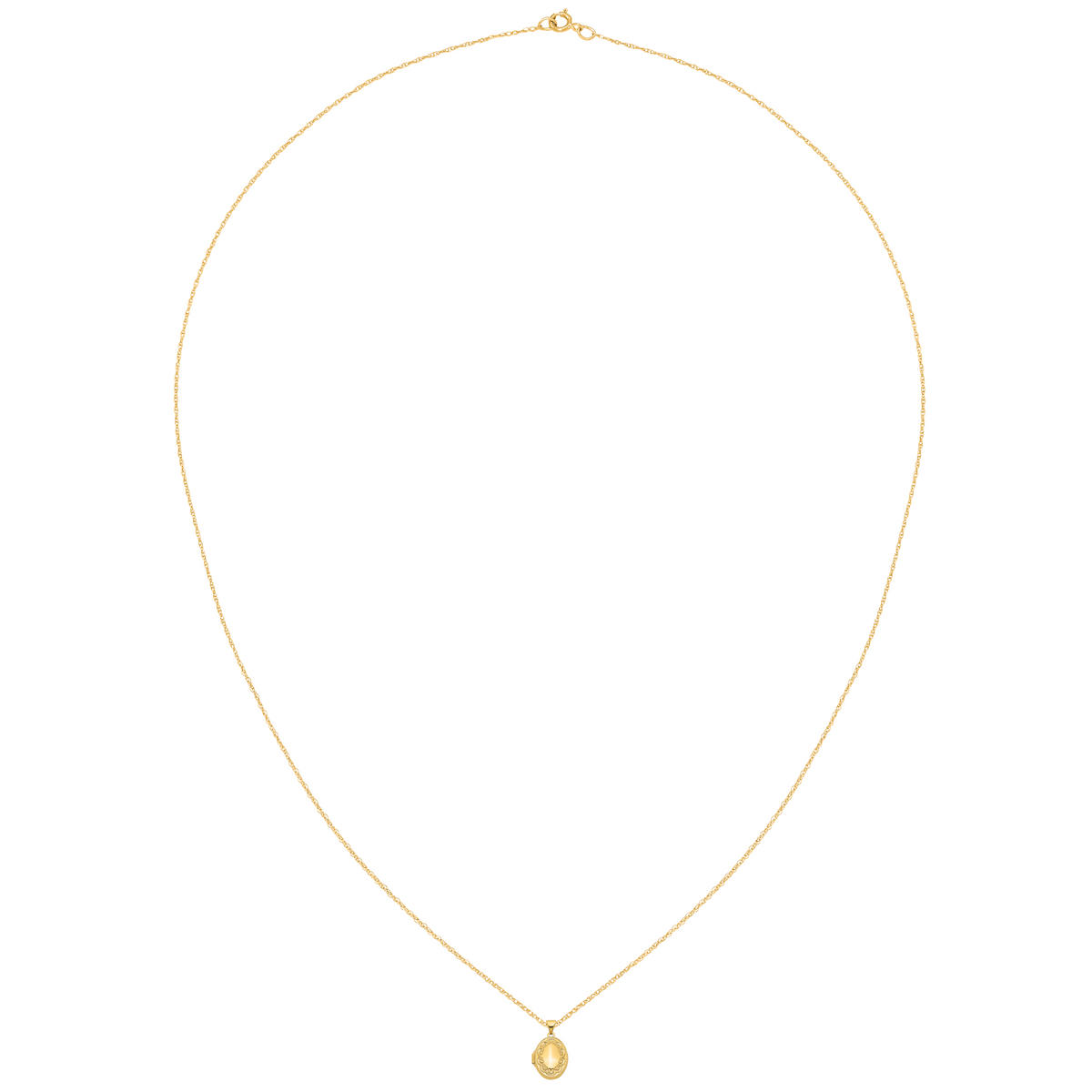 14 Karat Yellow Gold Oval Locket on 18-inch Cable Rope Chain K59795