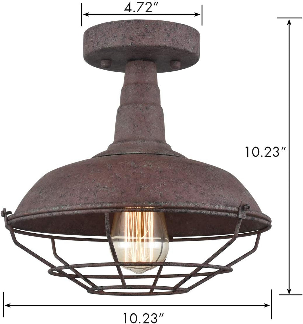 Rustic Semi-Flush Ceiling Light, Metal Wire Cage, 1-Light W964