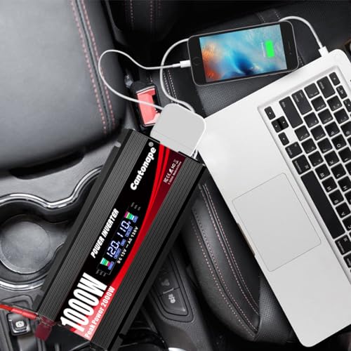 1000 Watt Car Power Inverter 12V to 110V/120V AC with LCD Display Dual AC Outlets Dual USB Black P6813