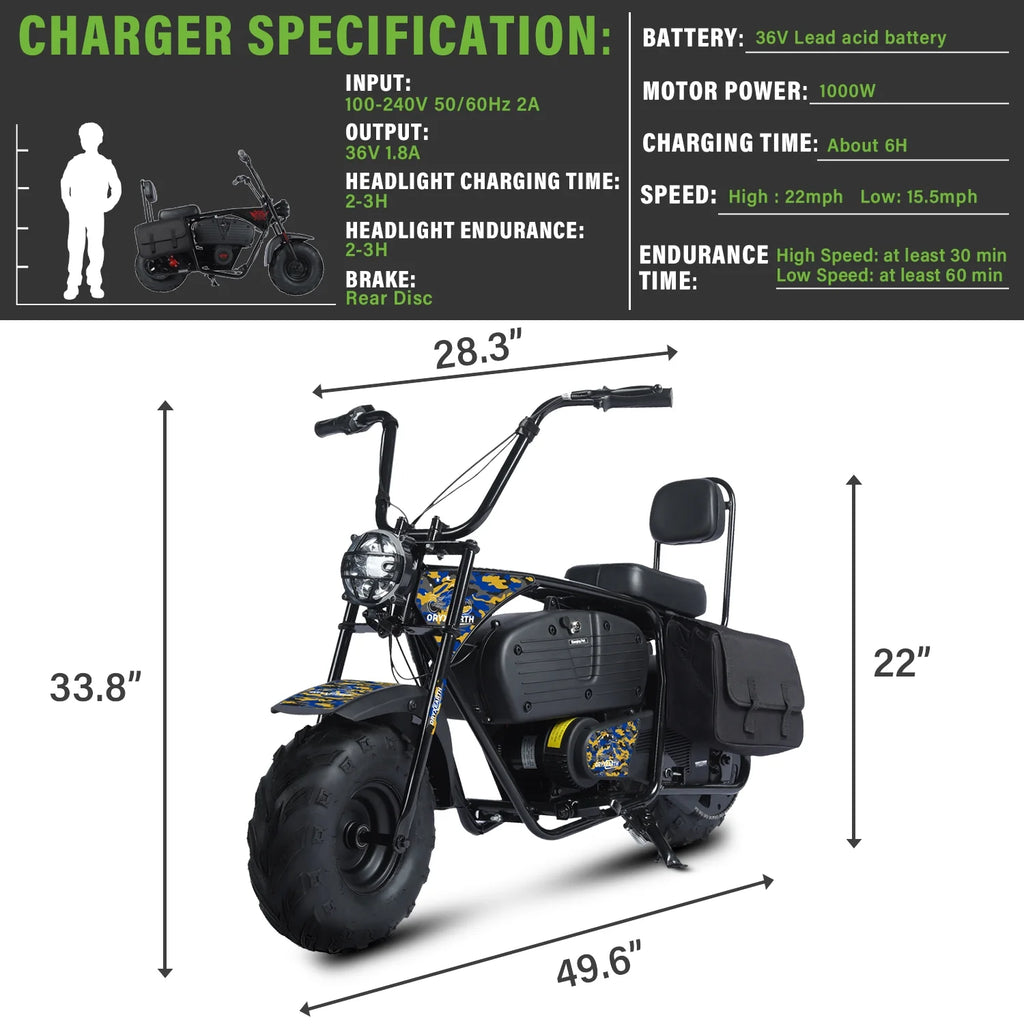 36V 1000W Camo Electric Mini Bike T761