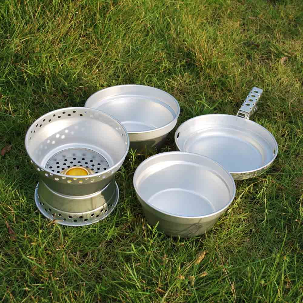 Portable Camping Cookware Mess Kit with Stand Pot Pan Cooking Set B375