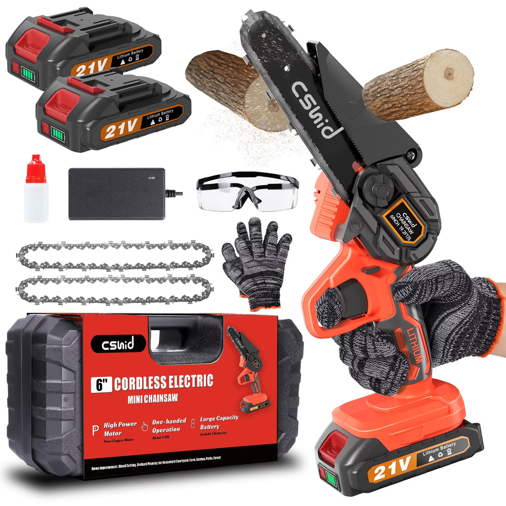 Cordless Mini Chainsaw with 2 Batteries 2 Chains C7704