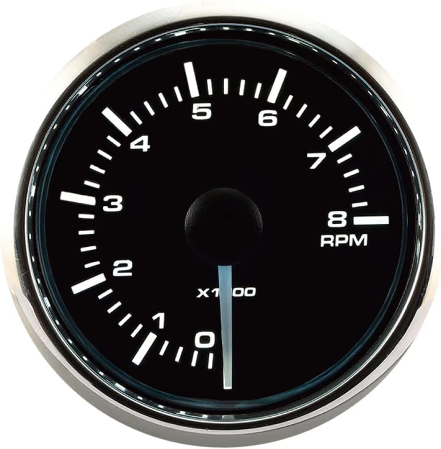 8000 RPM Universal Electronic Tachometer Gauge 2-1/16 52mm White Amber LED Black Dial Chrome Rim Pack of 2 T17011