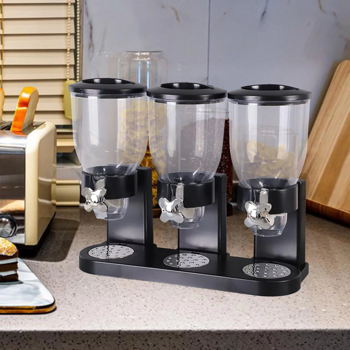 Triple Canister Cereal Dispenser Dry Food Storage D458