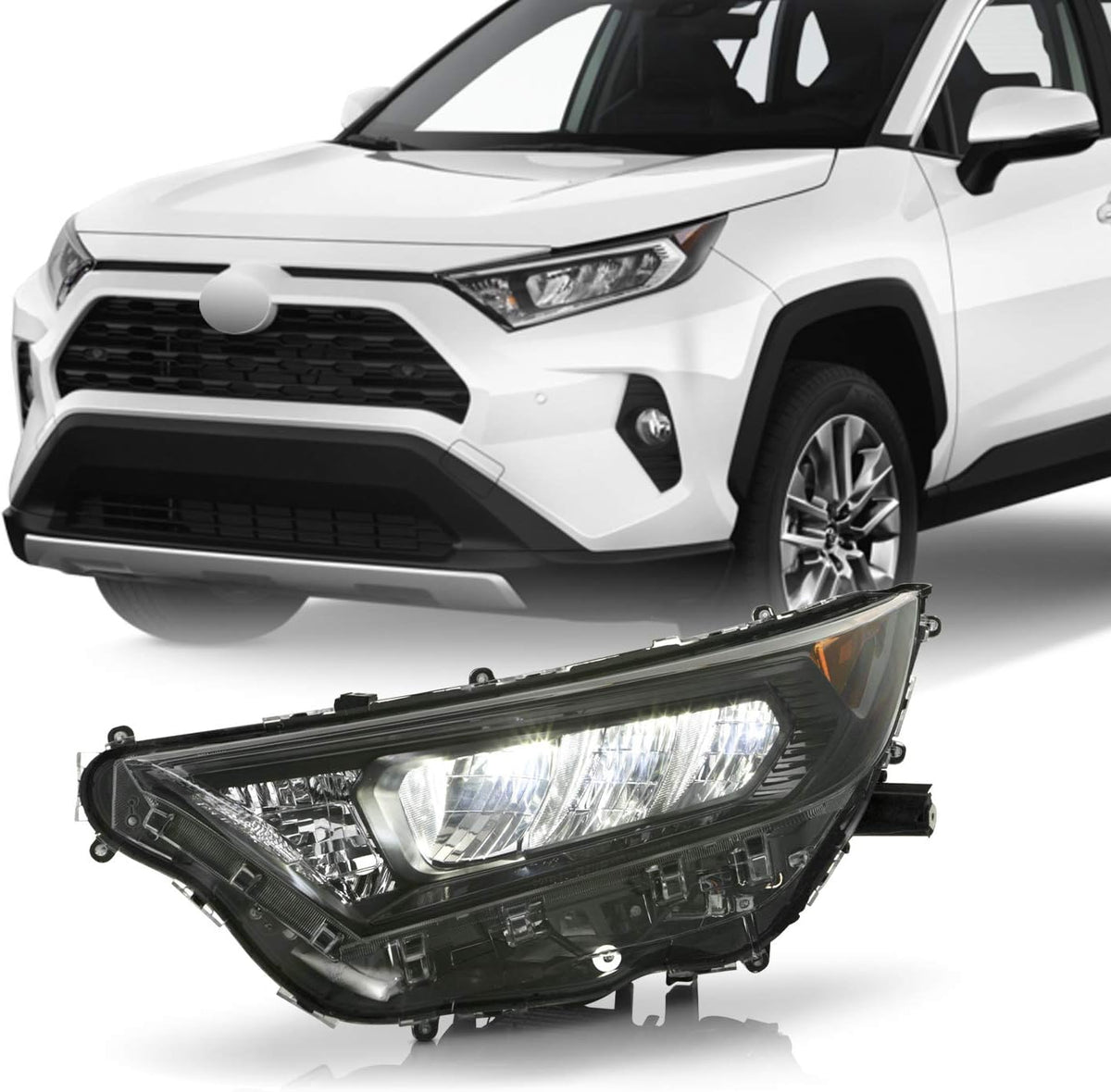 Black Bezel LED Headlights Housing Passenger Side Q69860