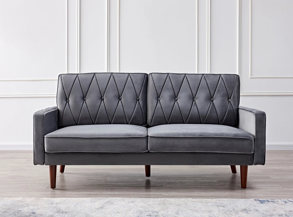Grey Velvet Square Arm Sofa J507588