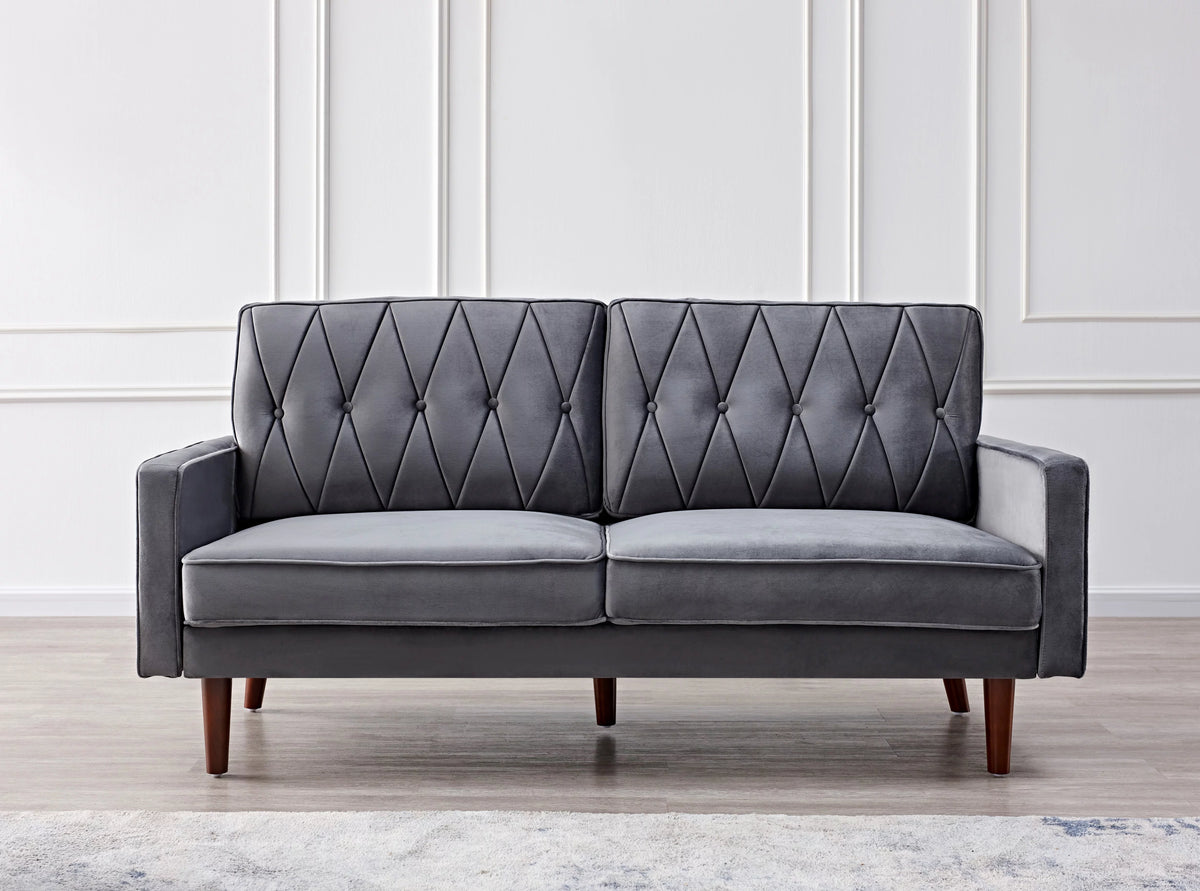 Grey Velvet Square Arm Sofa J507588
