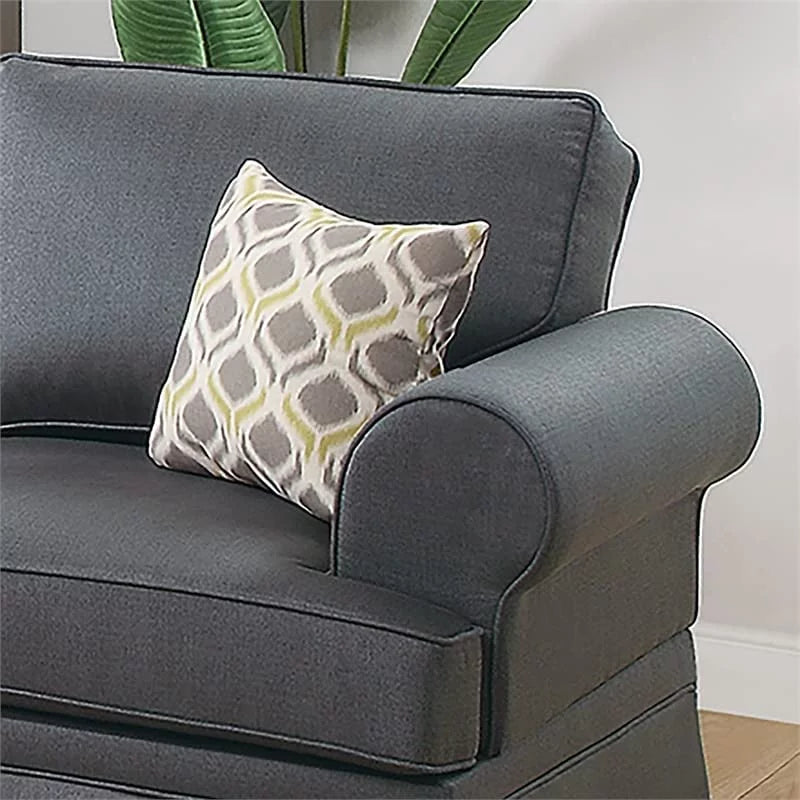 Charcoal Glossy Polyfiber 2pcs Sofa Set O33559