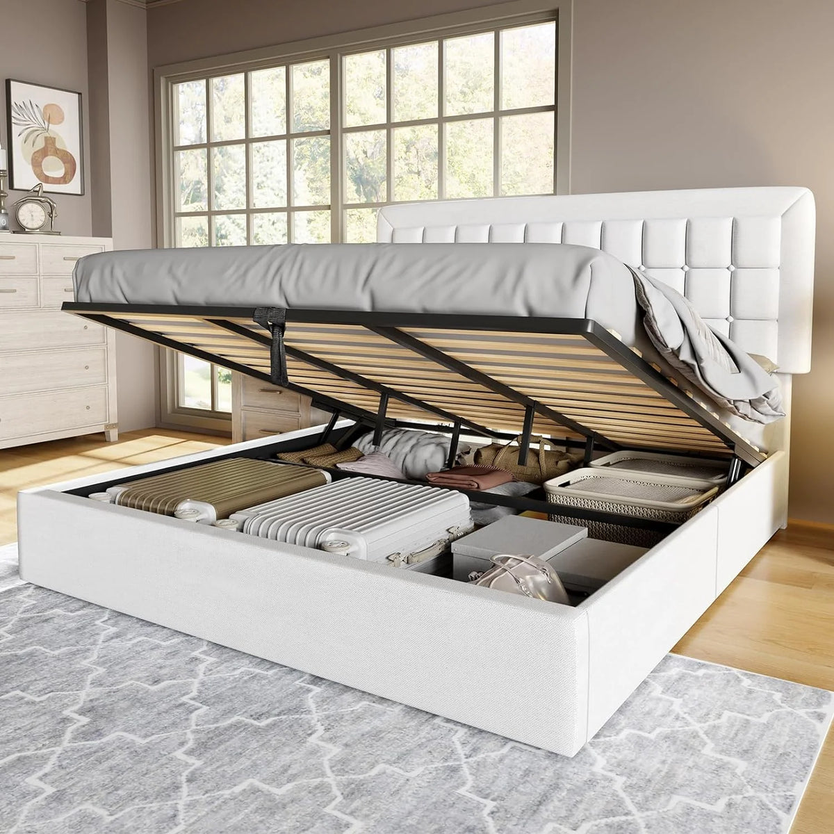 King Size Lift Up Storage Upholstered Platform Bed Frame S396219