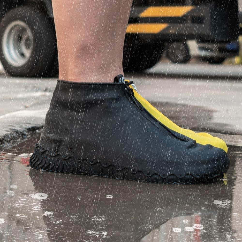 Black M Waterproof Reusable Rain Shoe Covers with Zipper D56511
