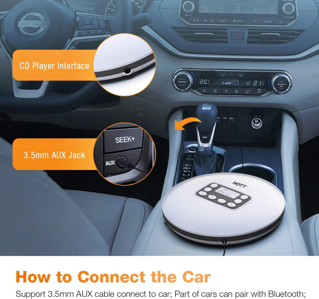 Silver Rechargeable Portable CD Player with Bluetooth U34062