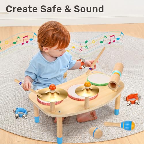 11-in-1 Kids Drum Set with Bongo Drums, Cymbals, Maracas & Wrist Bells H7298