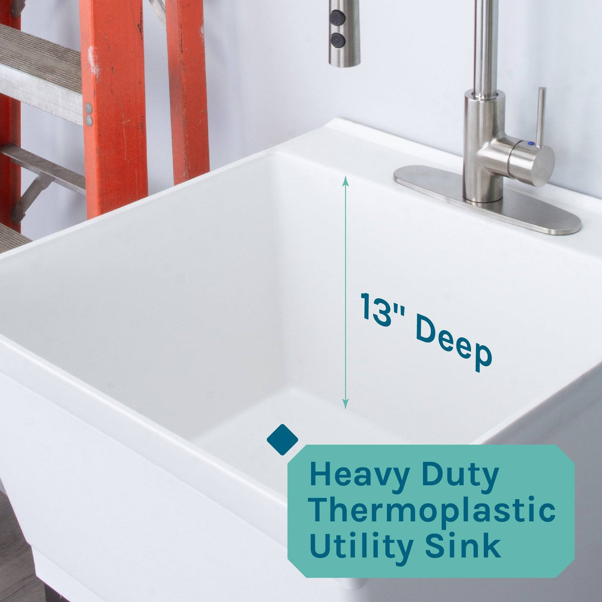 White 19 Gallon Thermoplastic Utility Sink Set with Stainless Steel Faucet K7276