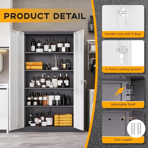72" H Black Metal Storage Cabinet with 2 Doors and 4 Adjustable Shelves S872