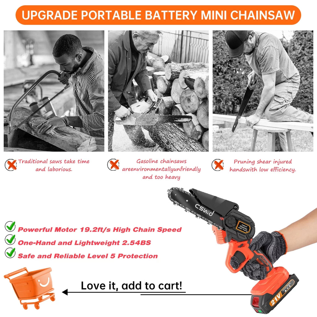Cordless Mini Chainsaw with 2 Batteries 2 Chains C7704