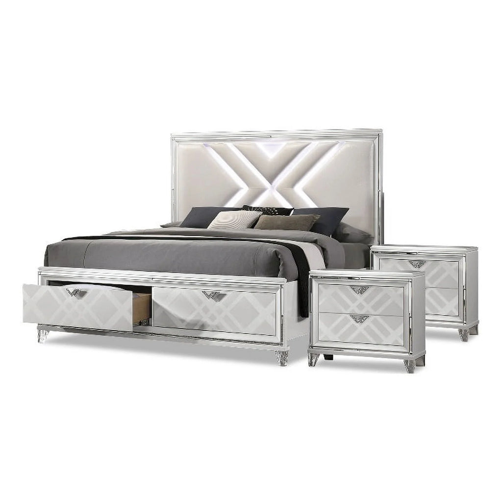 White 3-Piece Solid Wood Bedroom Set King 2 Nightstands L758