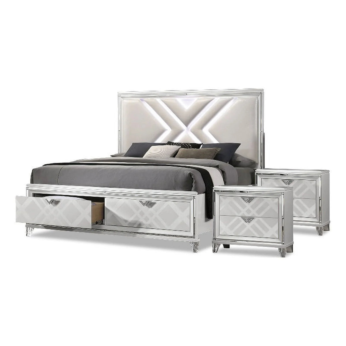 White 3-Piece Solid Wood Bedroom Set King 2 Nightstands L758